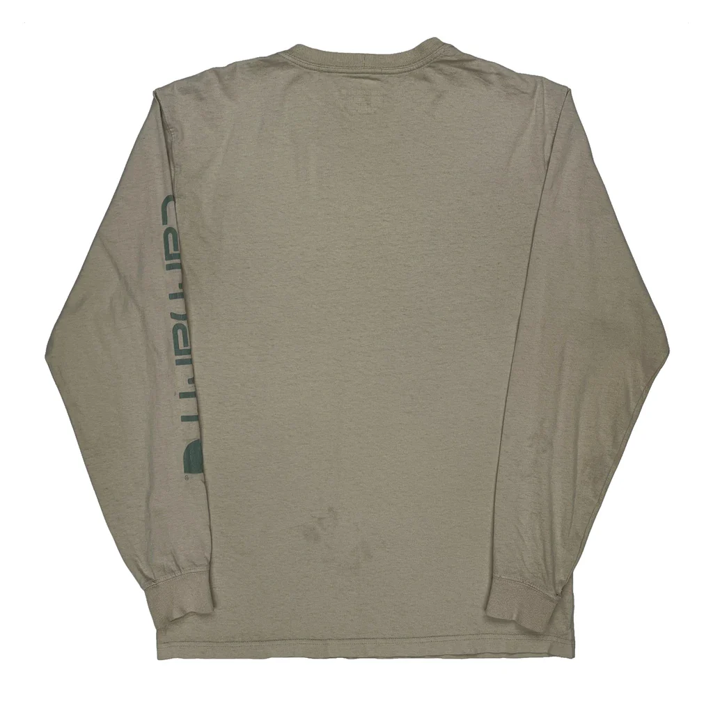 Loose Fit Carhartt Long Sleeve T-Shirt - Small Beige Cotton - Image 2