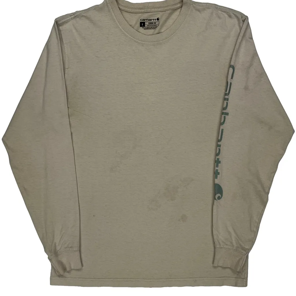 Loose Fit Carhartt Long Sleeve T-Shirt - Small Beige Cotton - Image 4