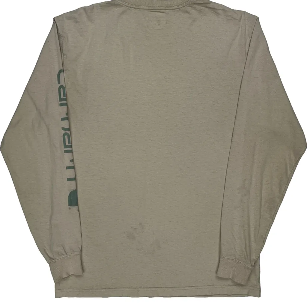 Loose Fit Carhartt Long Sleeve T-Shirt - Small Beige Cotton - Image 7