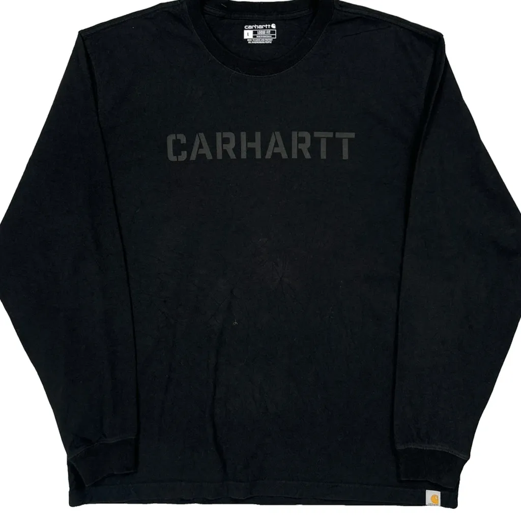 Loose Fit Carhartt Spellout Long Sleeve T-Shirt - Large Black Cotton - Image 4