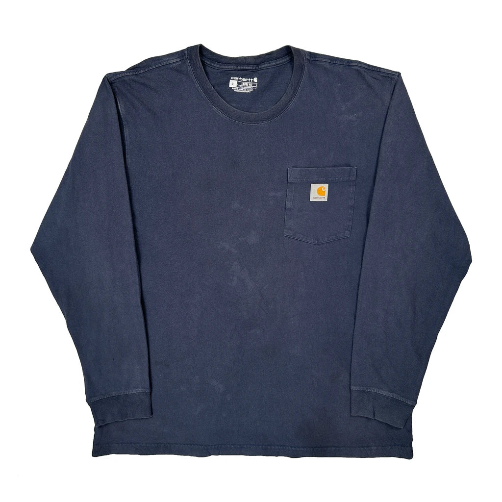 Loose Fit Carhartt Long Sleeve T-Shirt - Large Navy Cotton