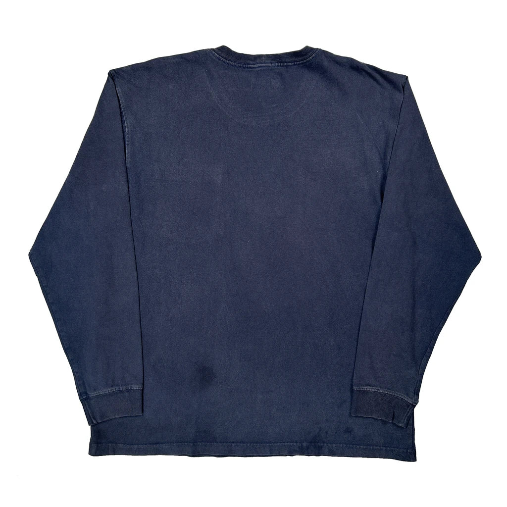 Loose Fit Carhartt Long Sleeve T-Shirt - Large Navy Cotton - Image 2