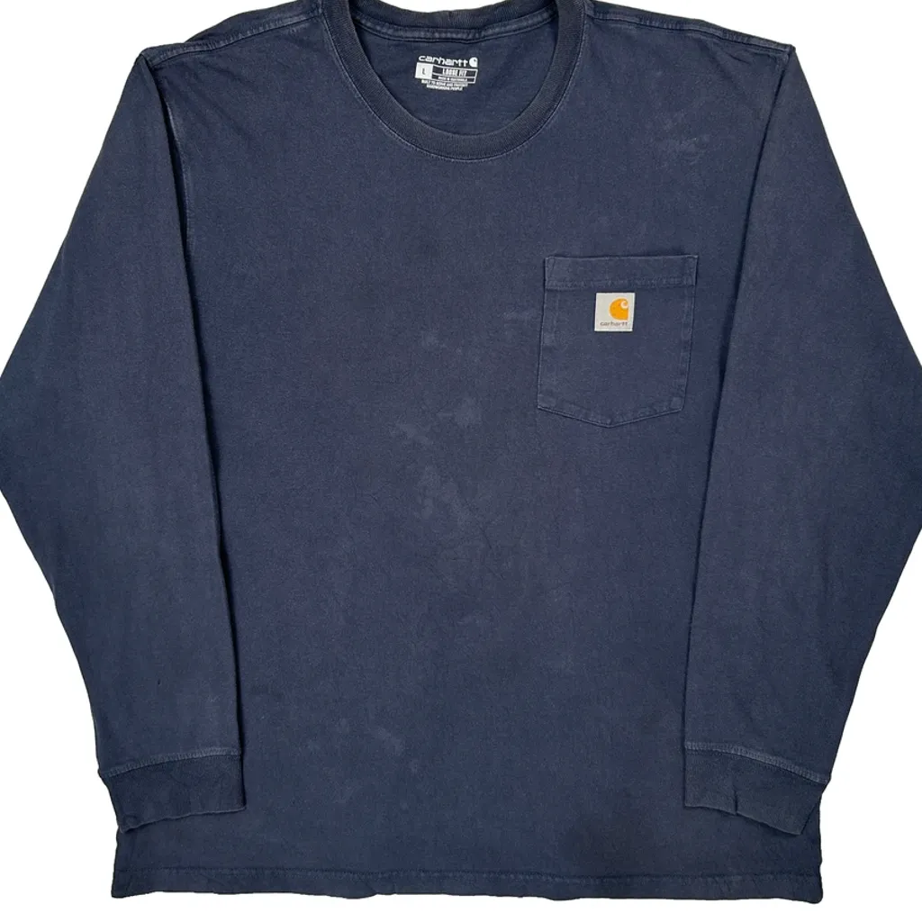 Loose Fit Carhartt Long Sleeve T-Shirt - Large Navy Cotton - Image 5