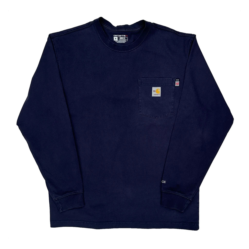 Loose Fit Carhartt Long Sleeve T-Shirt - Medium Navy Cotton