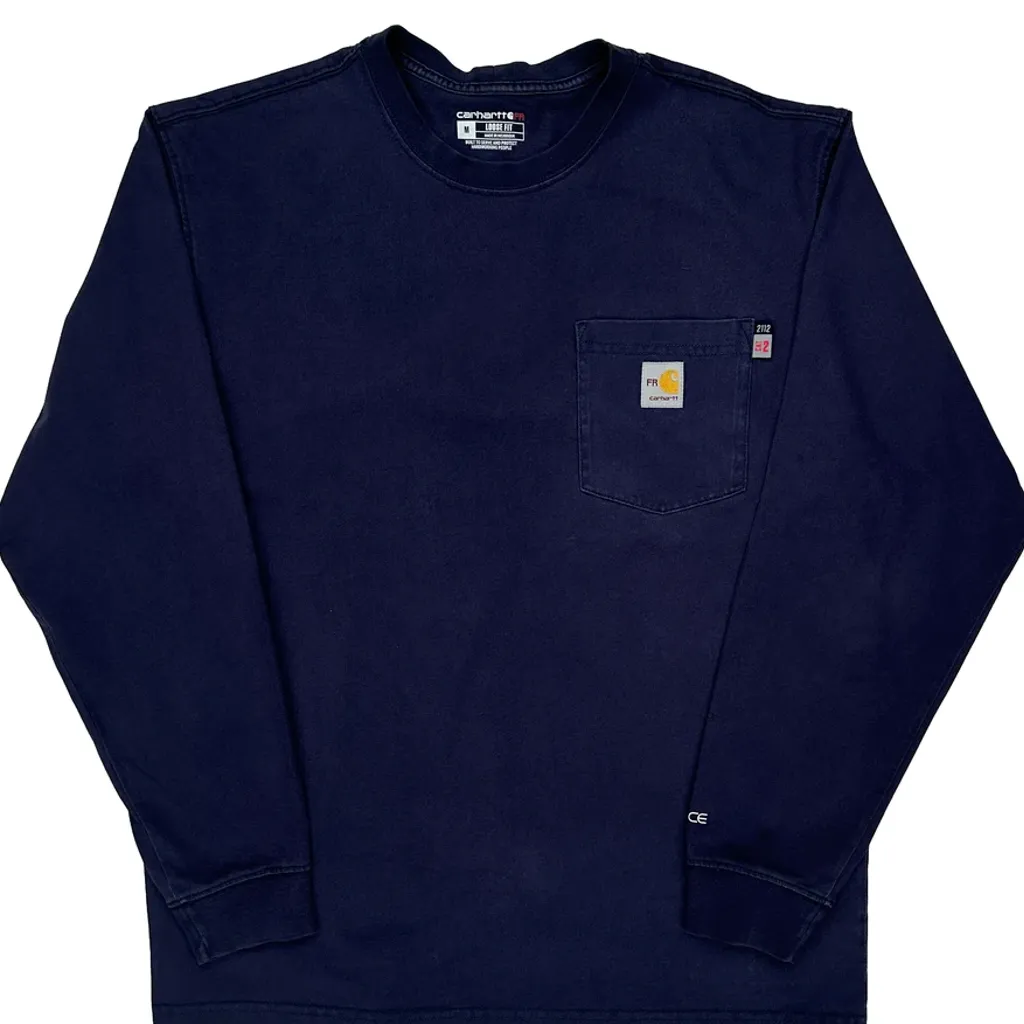 Loose Fit Carhartt Long Sleeve T-Shirt - Medium Navy Cotton - Image 4