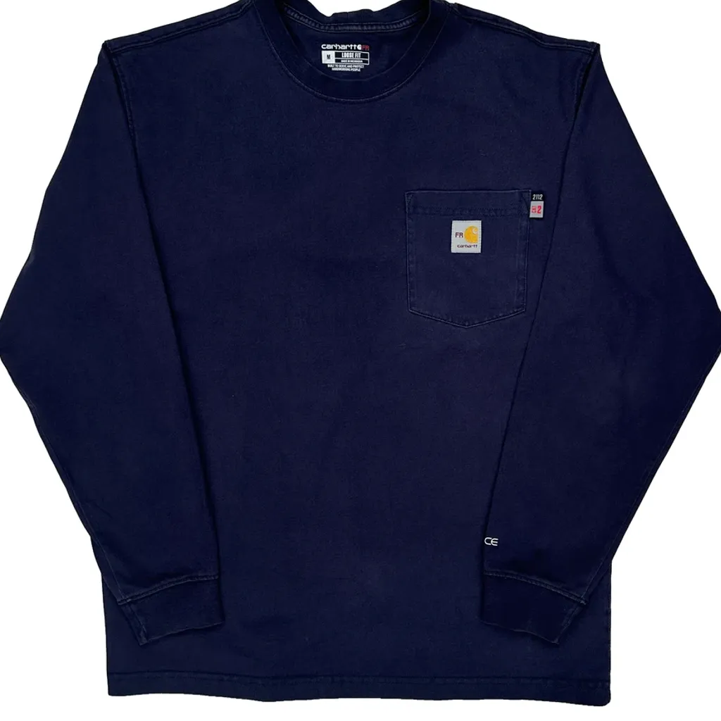 Loose Fit Carhartt Long Sleeve T-Shirt - Medium Navy Cotton - Image 5