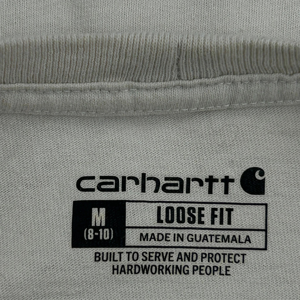 Loose Fit Carhartt Spellout Long Sleeve T-Shirt - Medium Cream Cotton - Image 3