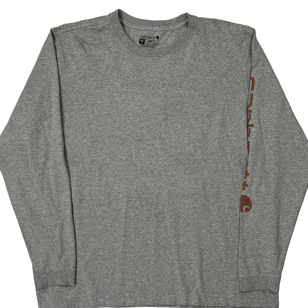 Loose Fit Carhartt Long Sleeve T-Shirt - 2XL Grey Cotton - Image 4