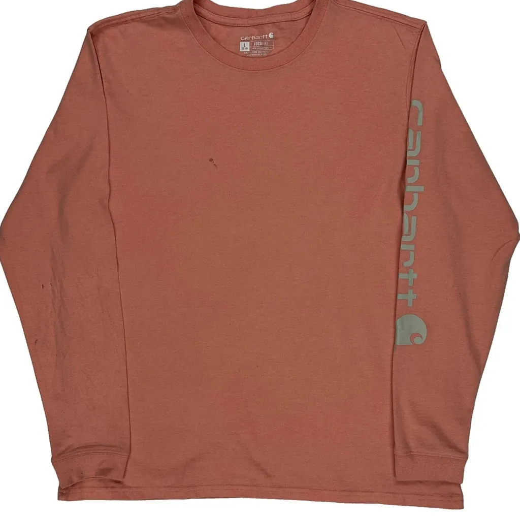 Loose Fit Carhartt Long Sleeve T-Shirt - Large Orange Cotton - Image 4
