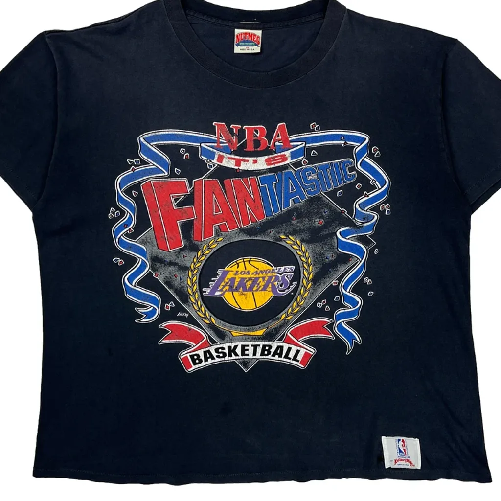 Los Angeles Lakers Nutmeg Single Stitch T-Shirt - XL Black Cotton - Image 5