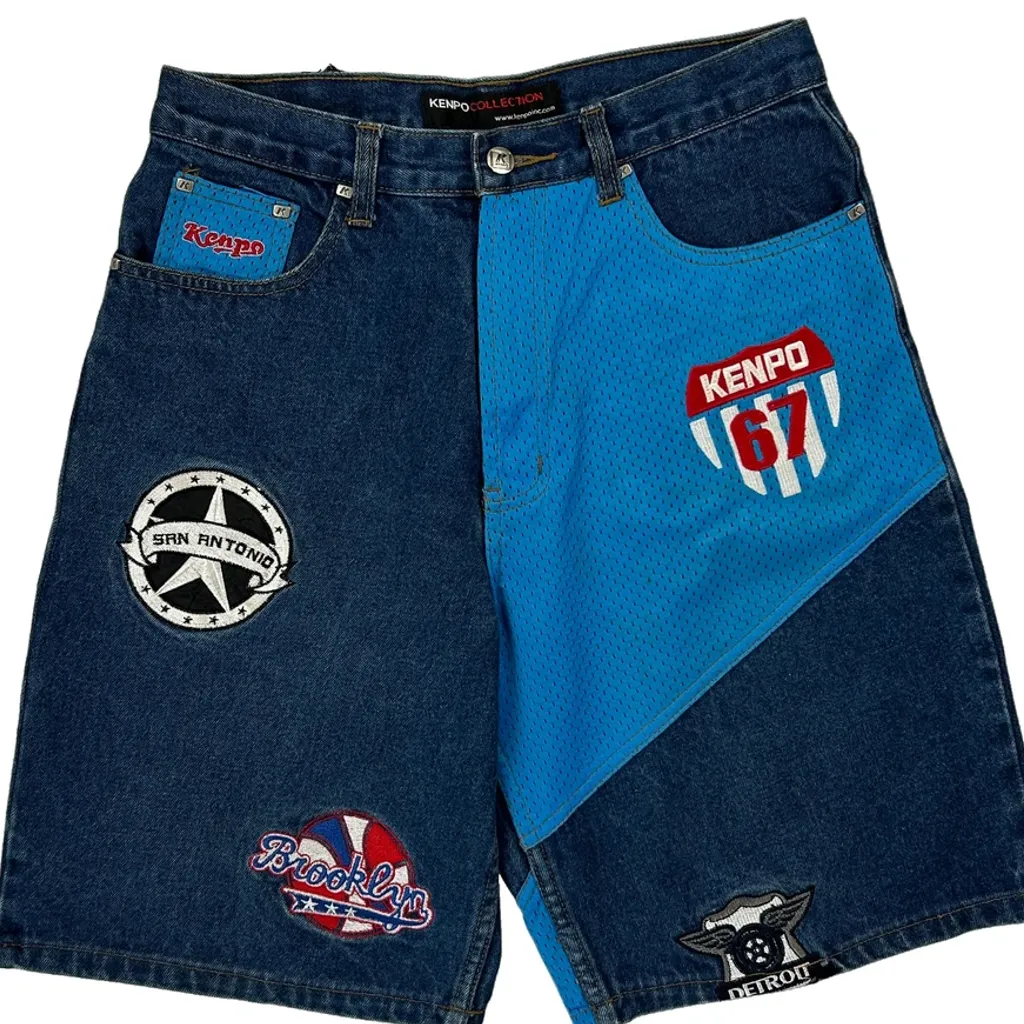 Los Angeles, San Antonio, Brooklyn, Detroit Kenpo Baggy Graphic Denim Shorts - 29W 11L Blue Denim - Image 10