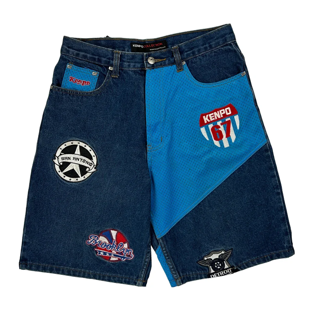 Los Angeles, San Antonio, Brooklyn, Detroit Kenpo Baggy Graphic Denim Shorts - 29W 11L Blue Denim - Image 2