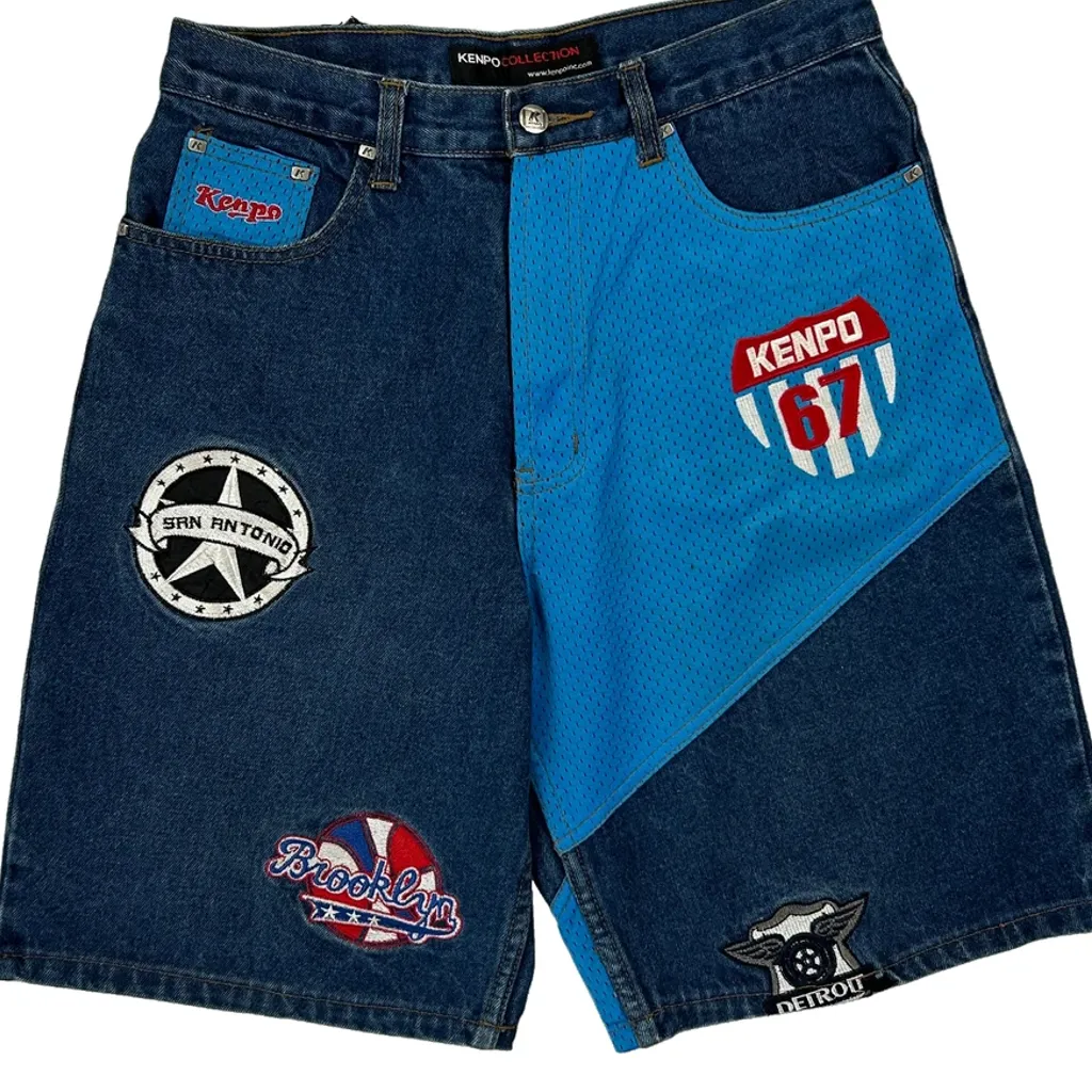 Los Angeles, San Antonio, Brooklyn, Detroit Kenpo Baggy Graphic Denim Shorts - 29W 11L Blue Denim - Image 9