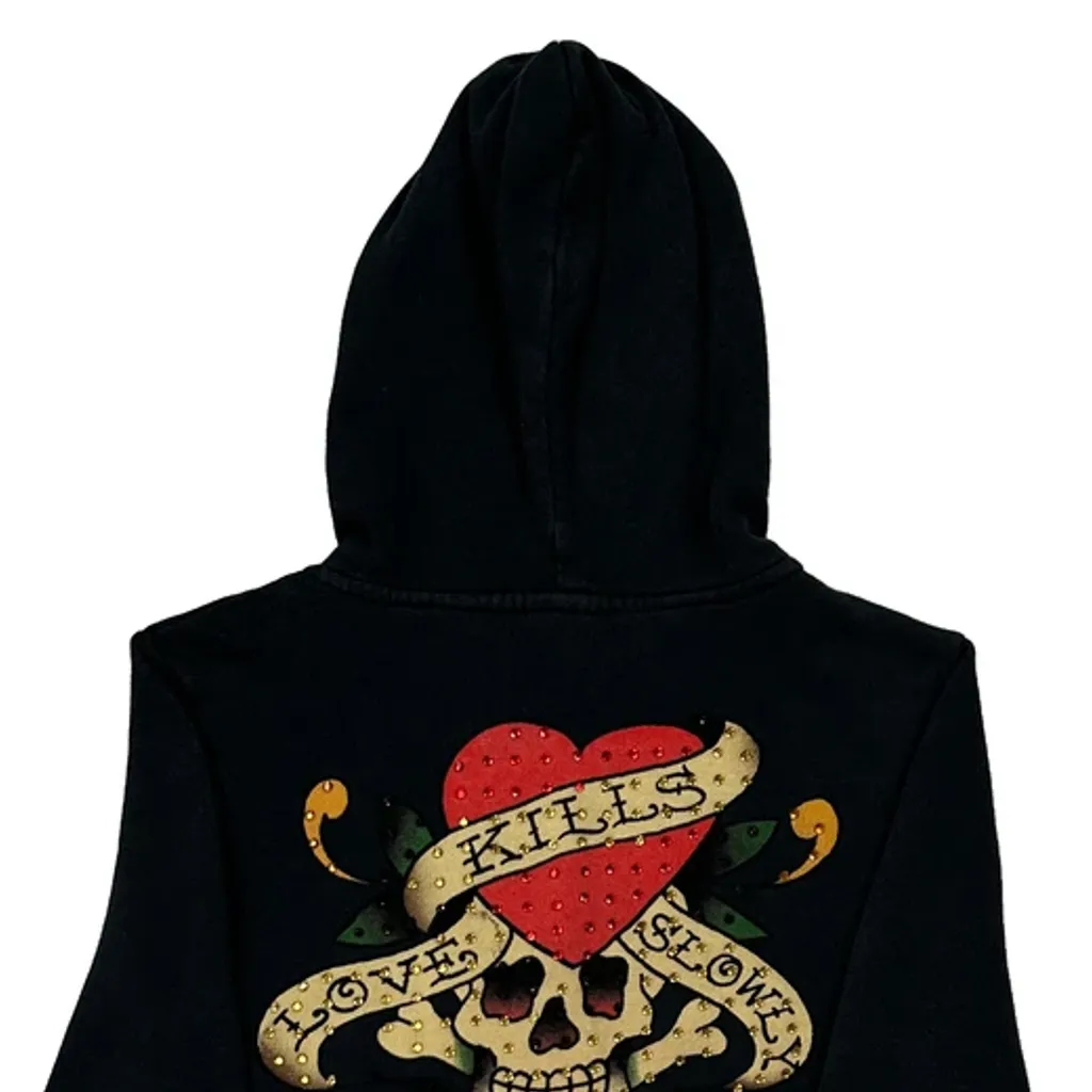 Love Kills Slowly Ed Hardy Graphic Full Zip Hoodie - Small Black Cotton - Image 6