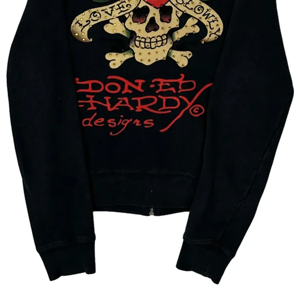 Love Kills Slowly Ed Hardy Graphic Full Zip Hoodie - Small Black Cotton - Image 7