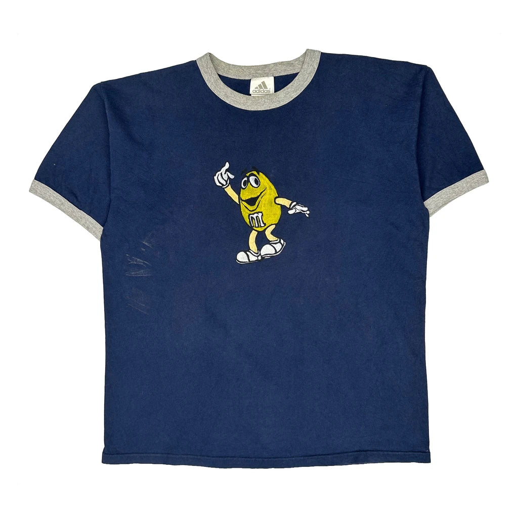 M&M Character Adidas Ringer T-Shirt - Large Blue Cotton