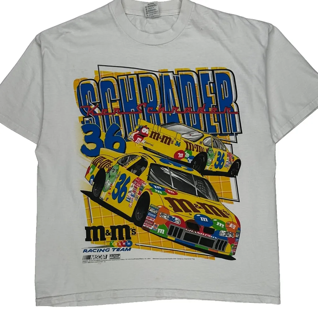 M&M'S Racing Team Checkered Flag Nascar T-Shirt - XL White Cotton - Image 4