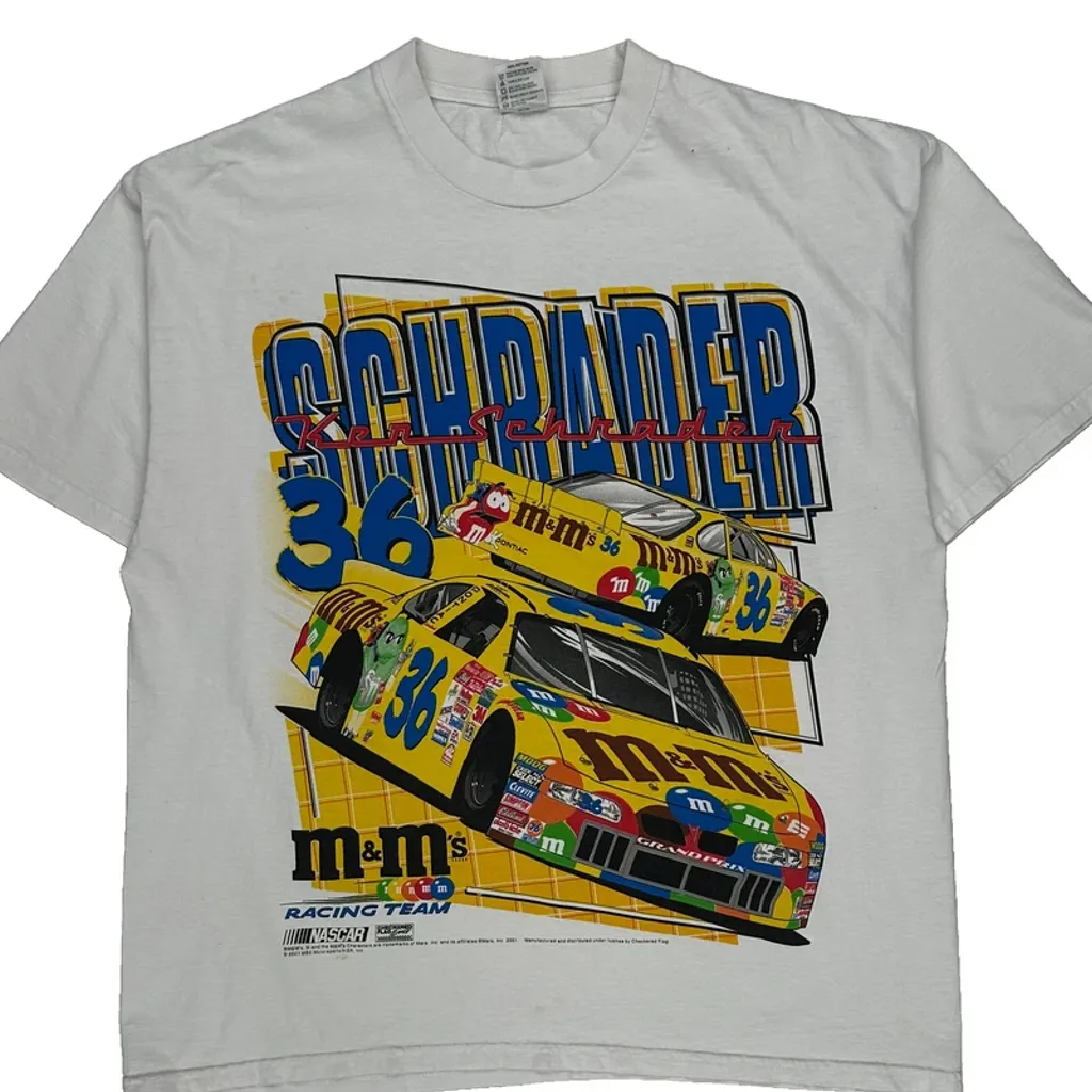 M&M'S Racing Team Checkered Flag Nascar T-Shirt - XL White Cotton - Image 5