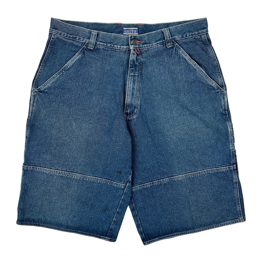 Machine Double Knee Denim Shorts - 38W 10L Blue Cotton - Image 2