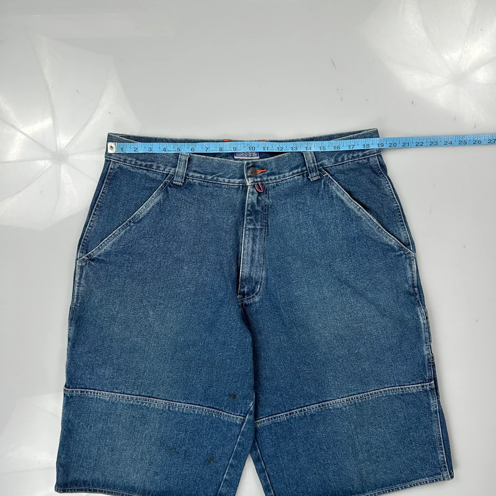 Machine Double Knee Denim Shorts - 38W 10L Blue Cotton - Image 3