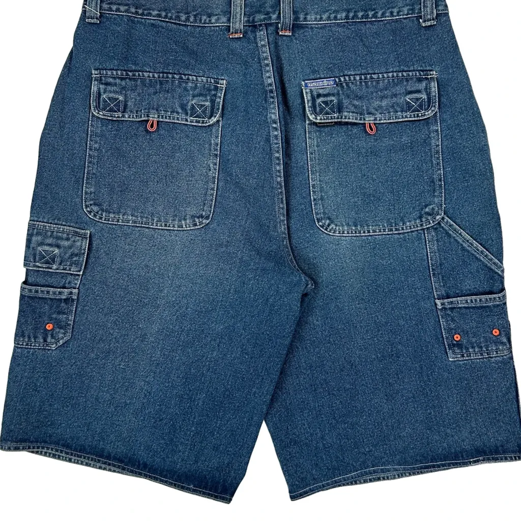 Machine Double Knee Denim Shorts - 38W 10L Blue Cotton - Image 8