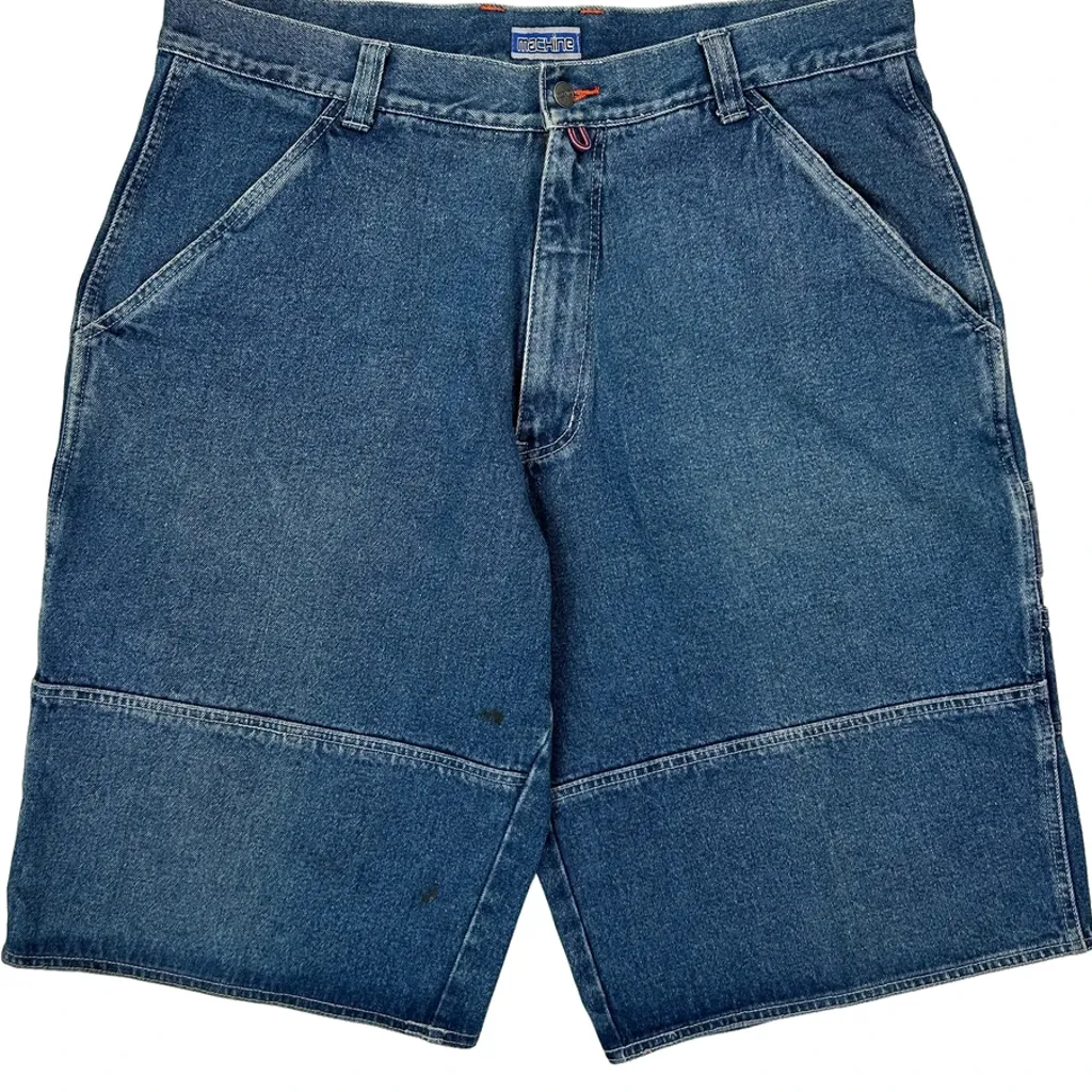 Machine Double Knee Denim Shorts - 38W 10L Blue Cotton - Image 9