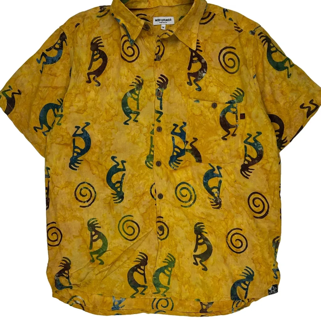 Mad Gringo Graphic Hawaiian Shirt - Medium Yellow Cotton - Image 5