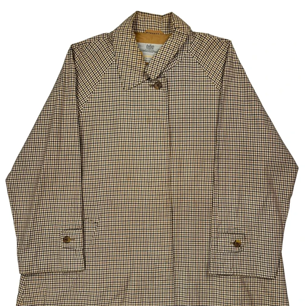 Made In England Aquascutum Checked Trench Coat - XL Brown Cotton - Image 6
