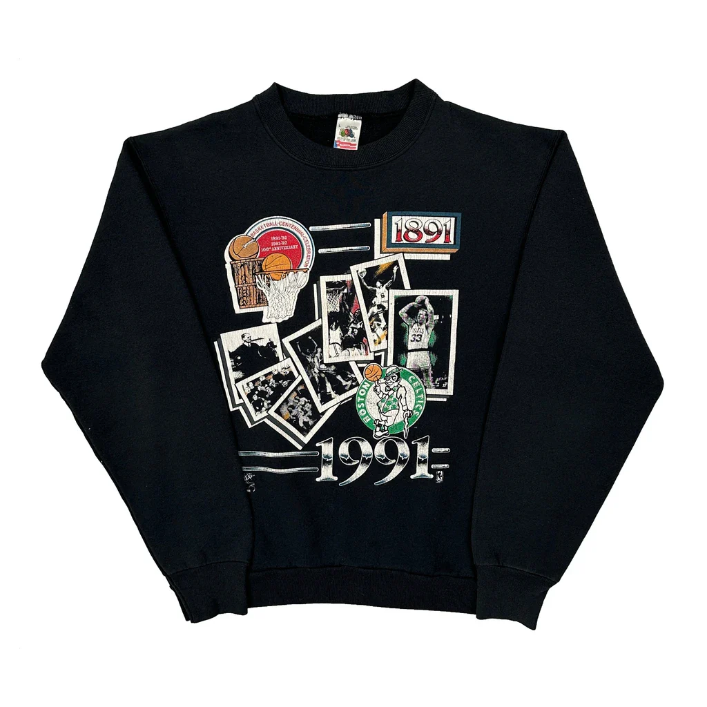 Made In USA 1991 Boston Celtics Fruit Of The Loom Nba Sweatshirt - Large Black Cotton Blend