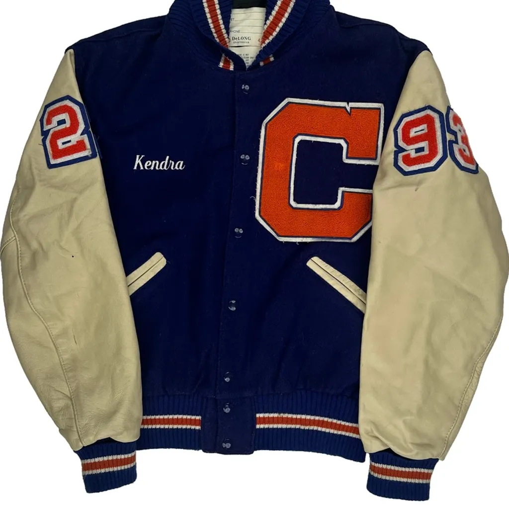 Made In USA 1993 Delong College Varsity Jacket - Medium Blue Wool Blend - Image 4