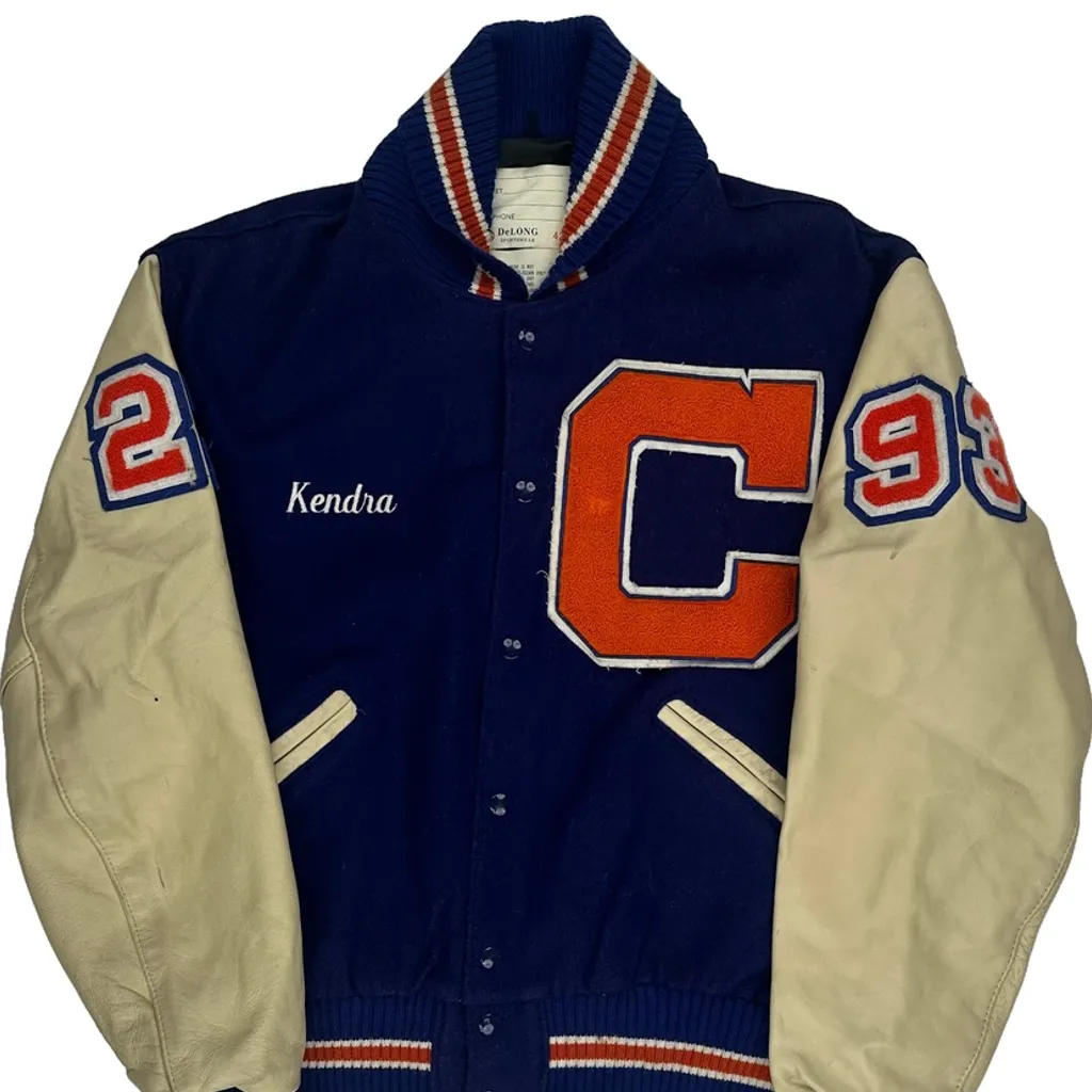 Made In USA 1993 Delong College Varsity Jacket - Medium Blue Wool Blend - Image 5