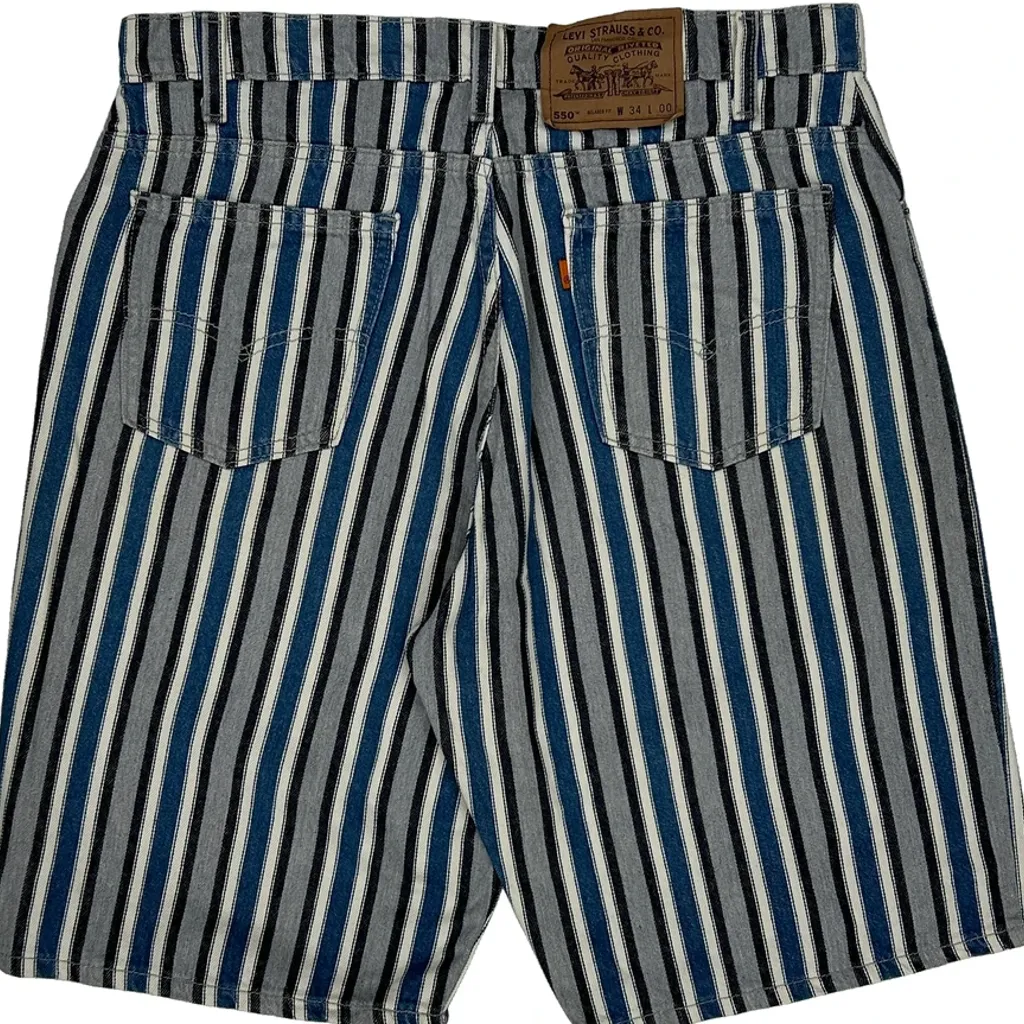 Made In USA 505 Levis Striped Denim Shorts - 33W 10L Blue Cotton - Image 8