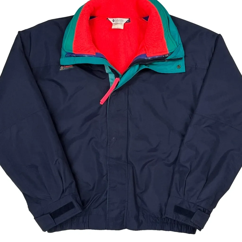 Made In USA 90S Columbia Windbreaker - Large Navy Nylon - Image 4