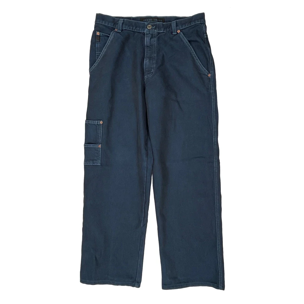 Made In USA 90S Guess Carpenter Trousers - 32W 30L Blue Cotton Blend - Image 2