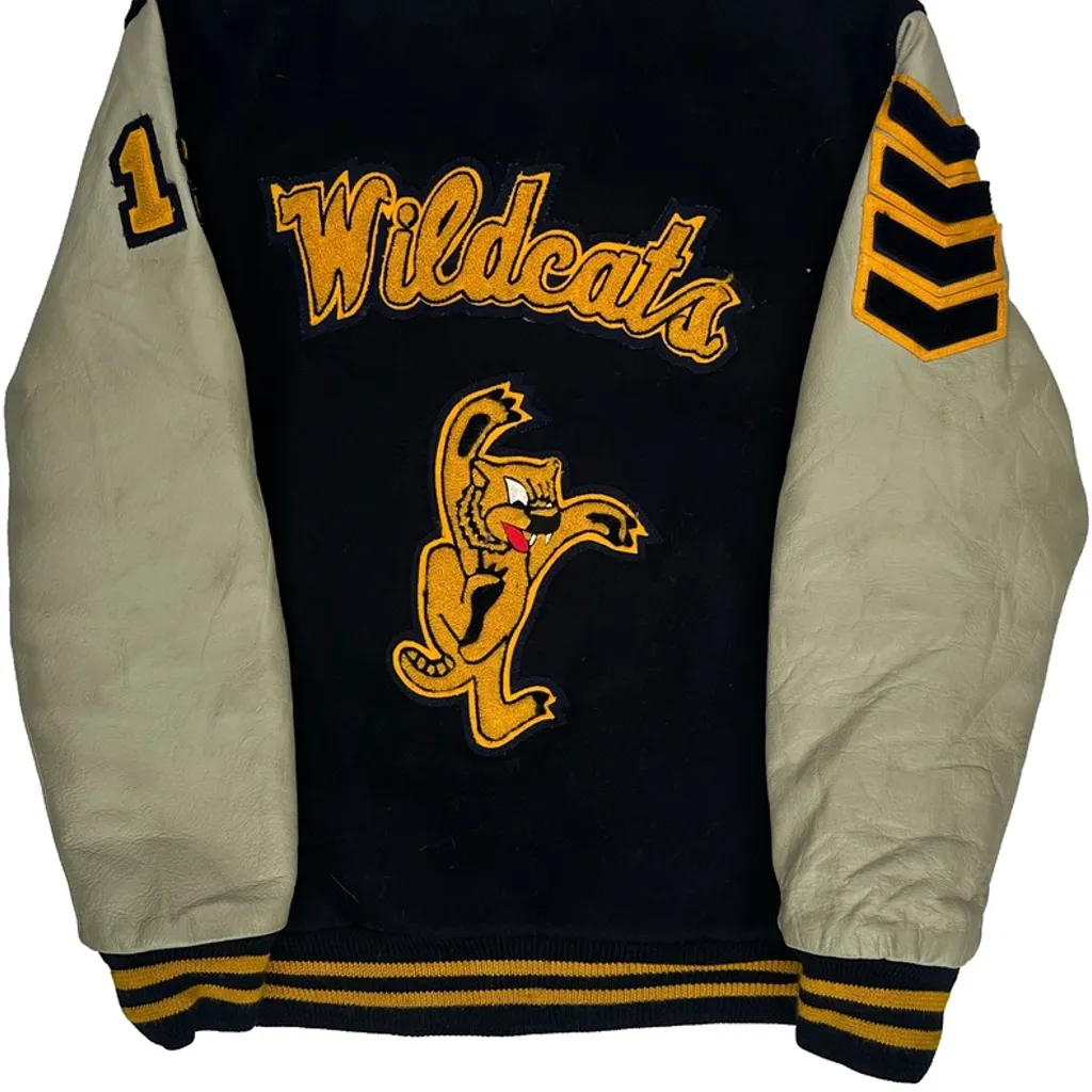 Made In USA 90S Wildcats Neff 00'S College Patches Varsity Jacket - Medium Black Wool Blend - Image 6