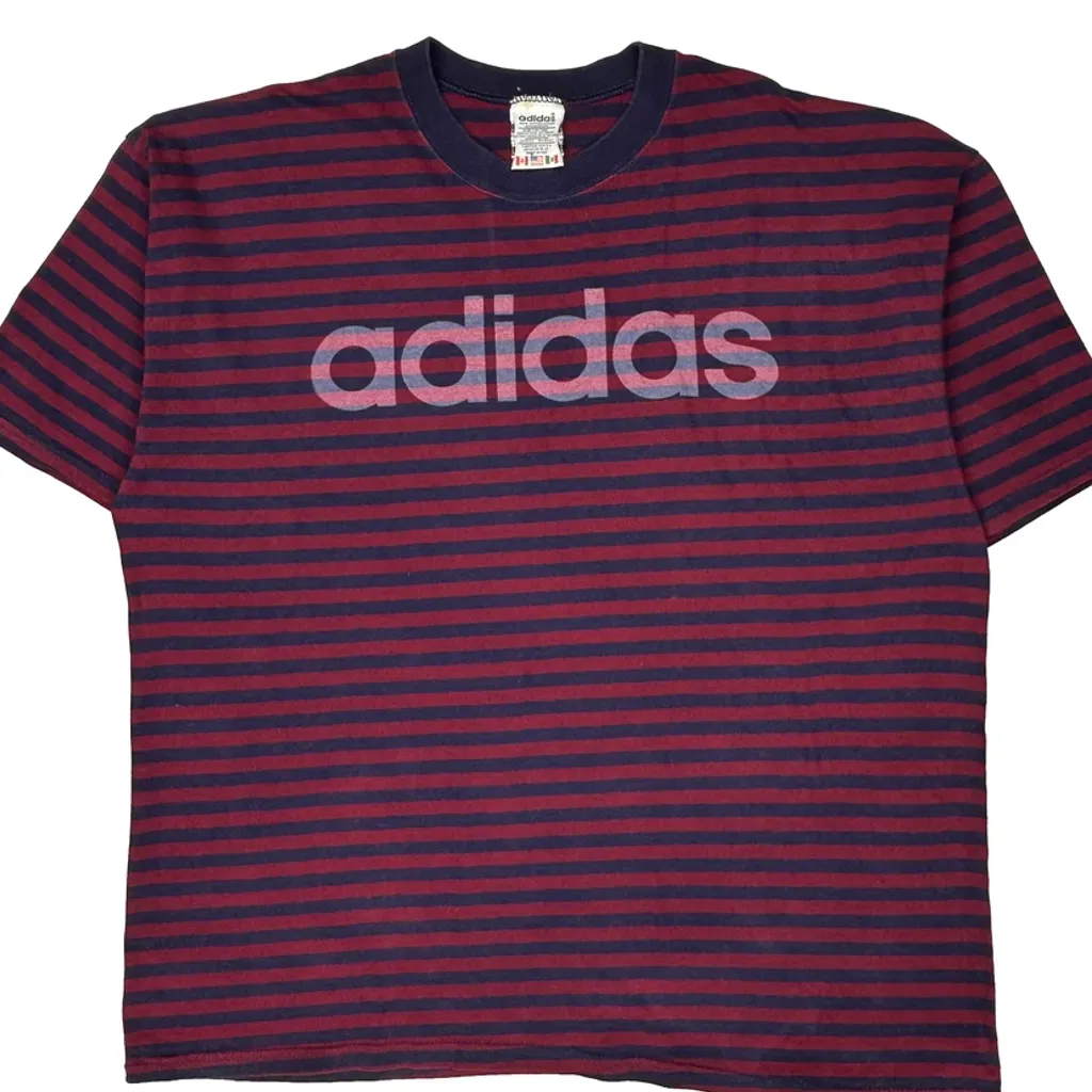 Made In USA Adidas Striped T-Shirt - Large Red Cotton - Image 5
