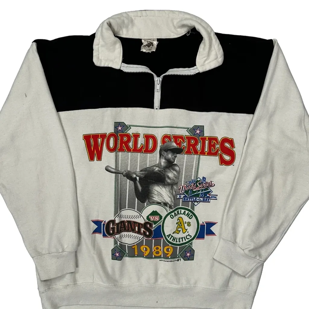Made In USA Battle Of The Bay World Series 1989 Model T Mlb 1/4 Zip - Large White Polyester Blend - Image 4