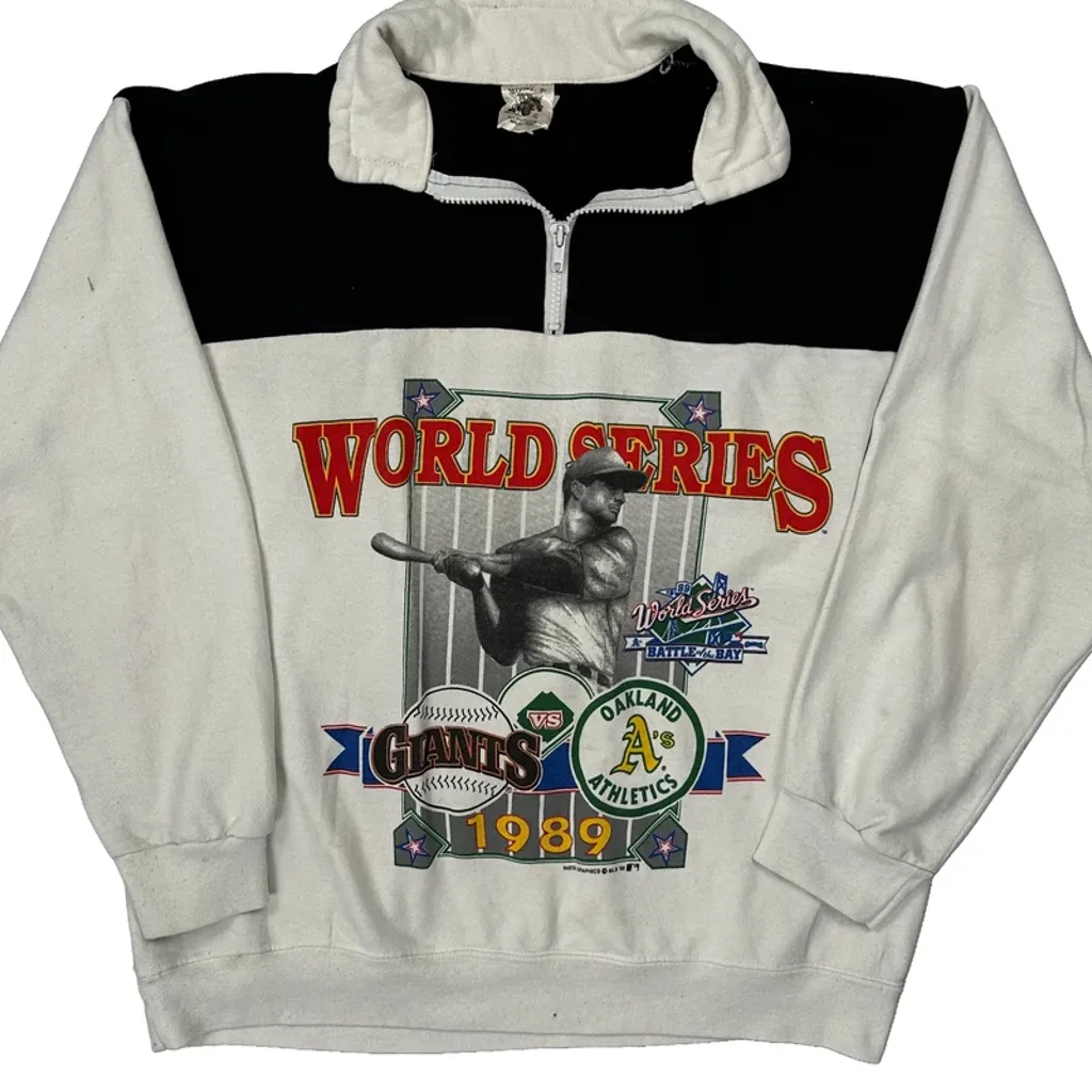 Made In USA Battle Of The Bay World Series 1989 Model T Mlb 1/4 Zip - Large White Polyester Blend - Image 5