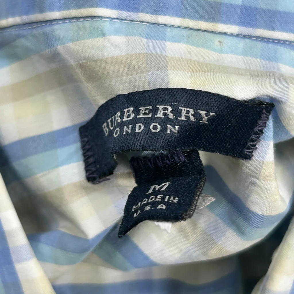 Made In USA Burberry London Checked Shirt - Medium Blue Cotton - Image 3