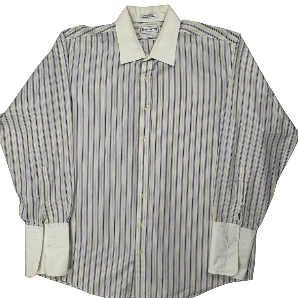 Made In USA Burberry Striped Shirt - XL Cream Cotton - Image 4