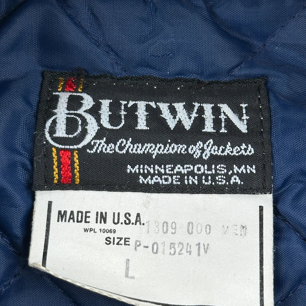 Made In USA Butwin American Postal Workers Union Varsity Jacket - Large Navy Polyester - Image 3