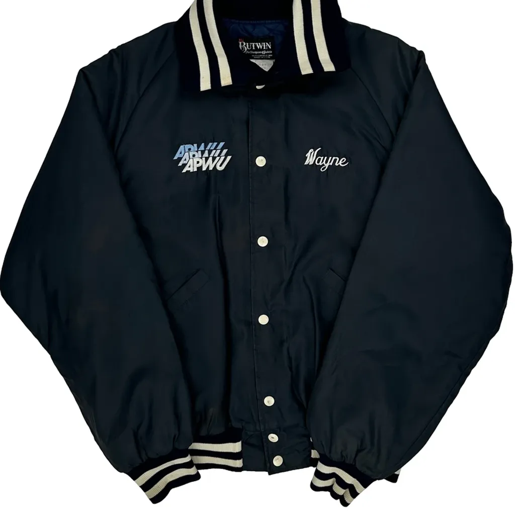 Made In USA Butwin American Postal Workers Union Varsity Jacket - Large Navy Polyester - Image 5