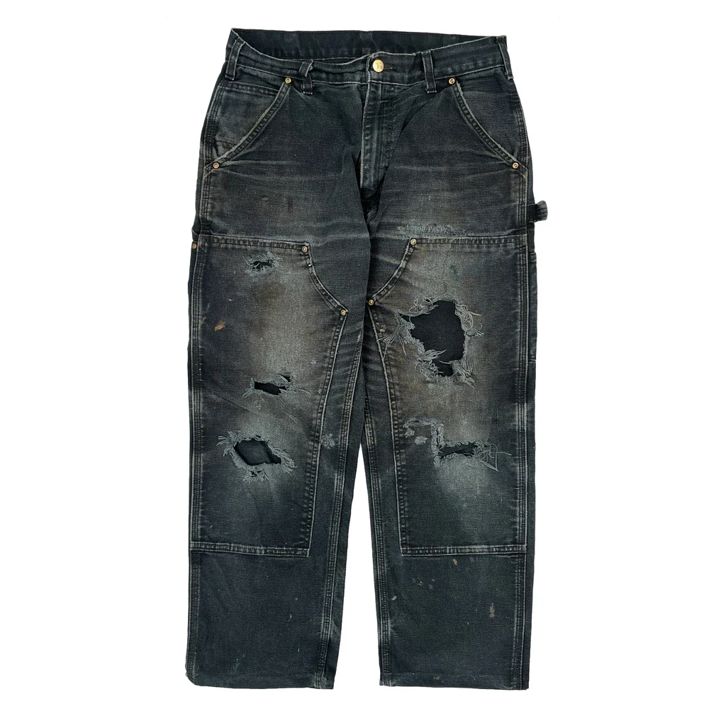Made In USA Carhartt Double Knee Carpenter Jeans - 30W 31L Dark Wash Cotton - Image 2