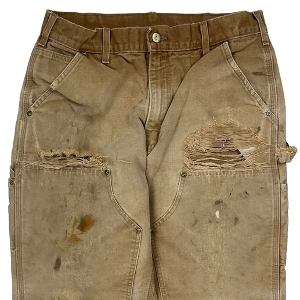 Made In USA Carhartt Double Knee Carpenter Trousers - 30W 31L Beige Cotton - Image 9