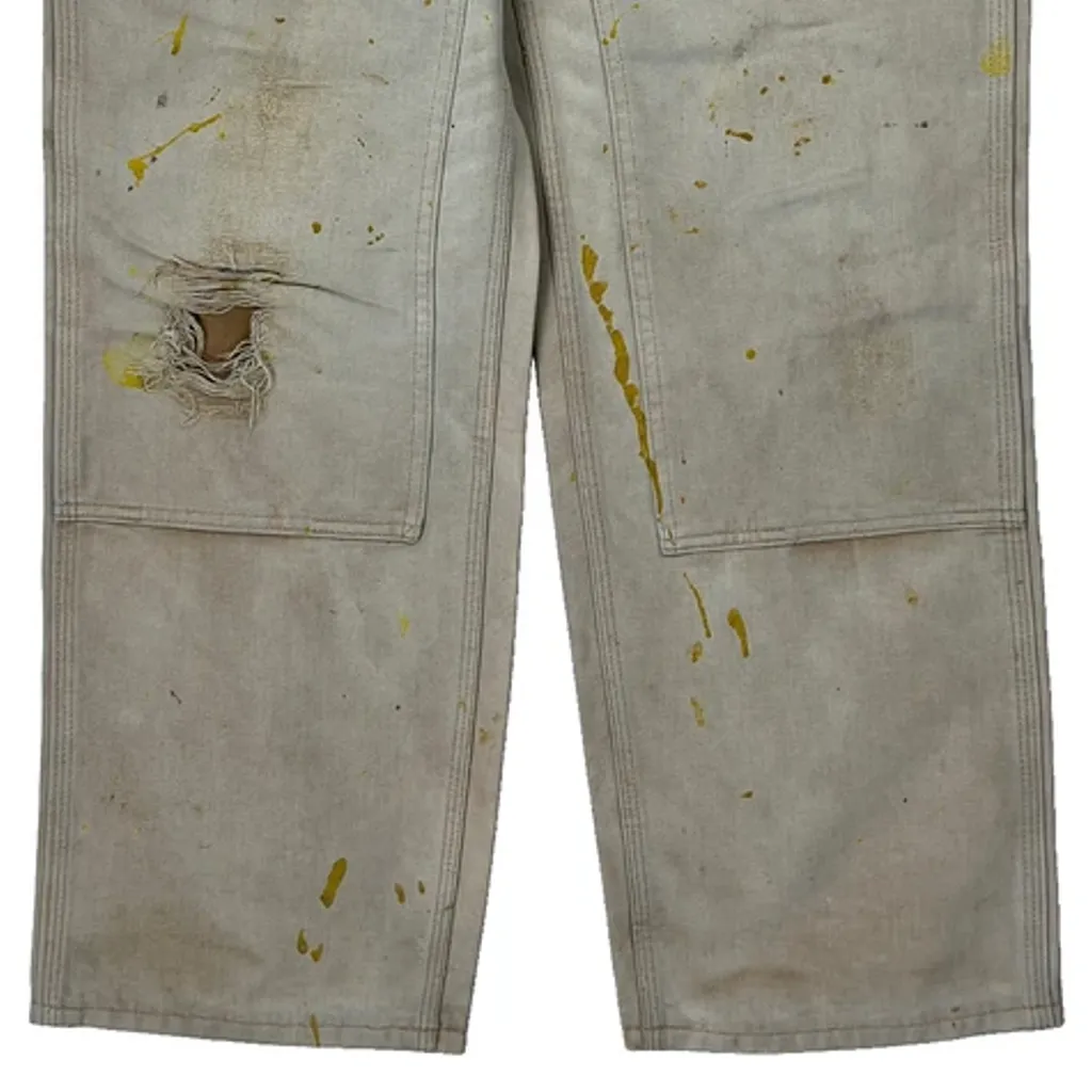 Made In USA Carhartt Double Knee Carpenter Trousers - 30W 30L Beige Cotton - Image 10
