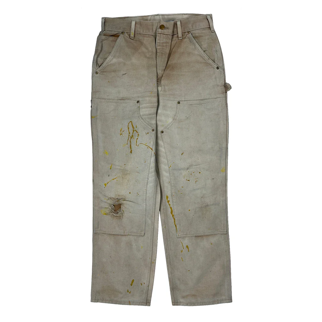 Made In USA Carhartt Double Knee Carpenter Trousers - 30W 30L Beige Cotton - Image 2