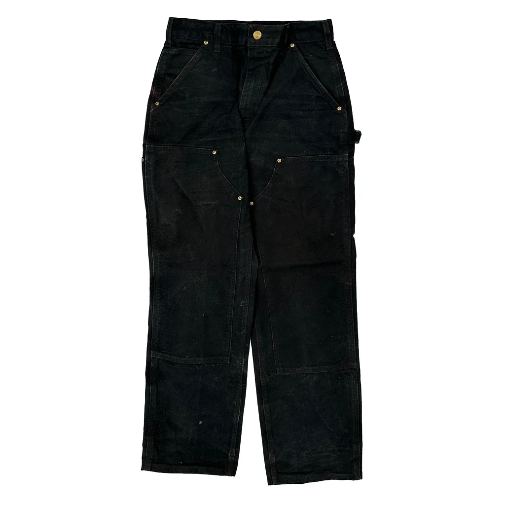 Made In USA Carhartt B01 Blk Double Knee Carpenter Trousers - 28W 30L Black Cotton - Image 2