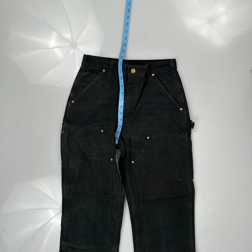 Made In USA Carhartt B01 Blk Double Knee Carpenter Trousers - 28W 30L Black Cotton - Image 3