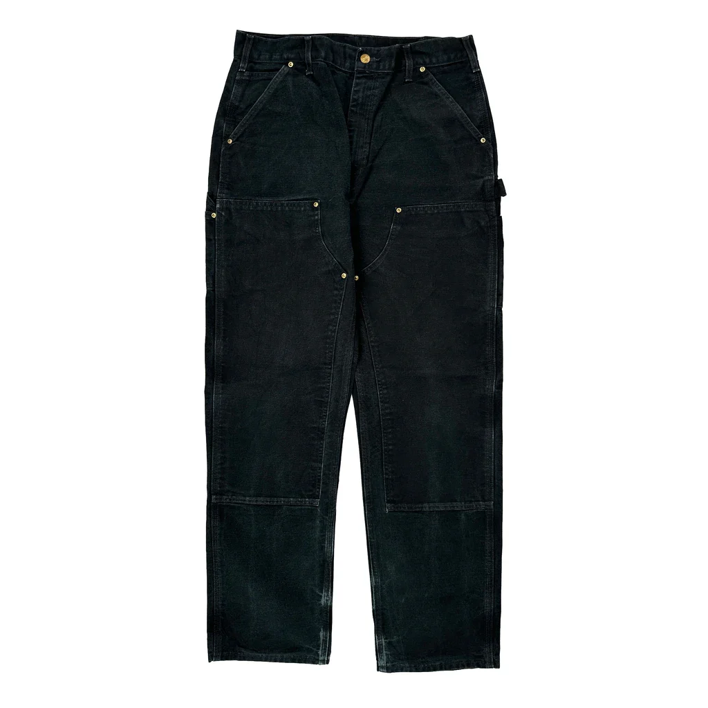 Made In USA Carhartt B01 Blk Double Knee Carpenter Trousers - 32W 33L Black Cotton - Image 2