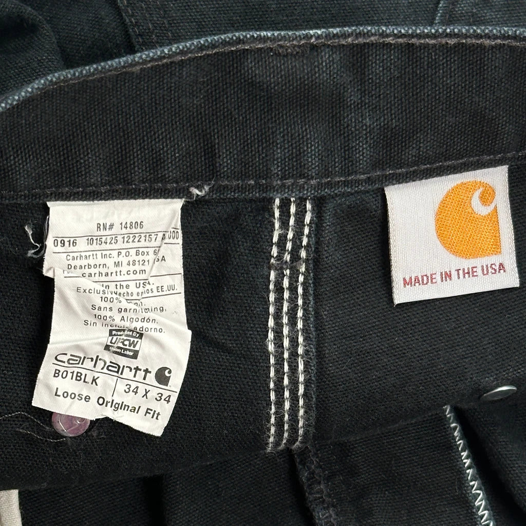 Made In USA Carhartt B01 Blk Double Knee Carpenter Trousers - 32W 33L Black Cotton - Image 6